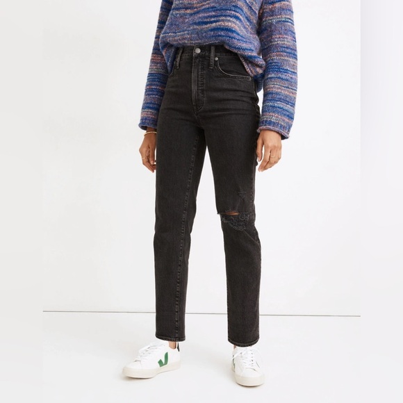 MADEWELL The Perfect Vintage Straight Jean in Rosella Wash Ripped Edition 28 - Picture 1 of 10